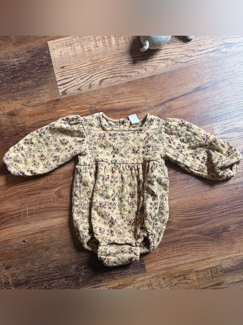 kate quinn Quilted Floral Long-Sleeve One-Piece in Mustard with Red Accents